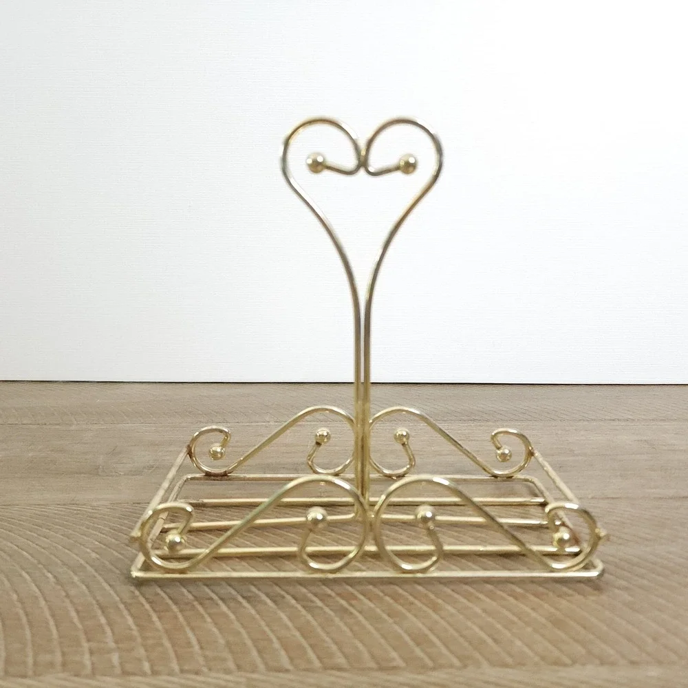 Vintage Home Interior Homco Brass Metal Heart Caddy Condiment Tray Organizer‎